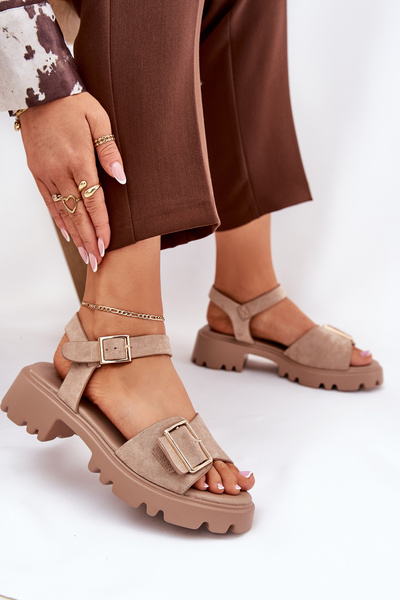 Ekologiški Suede Moteriški Sandalai Su Užsegimu Beje Gofielle