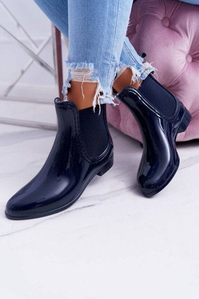 Lackierte Damen Slip-on Gummistiefel Marineblau