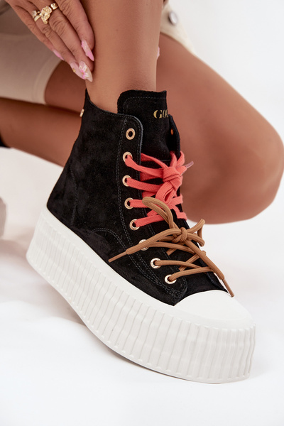 Baskets en nubuck isolantes pour femmes sur plateforme épaisse GOE SS2N4046 Noir