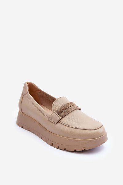 Pantofi cu platformă din piele cu ornament ușor bej lehira