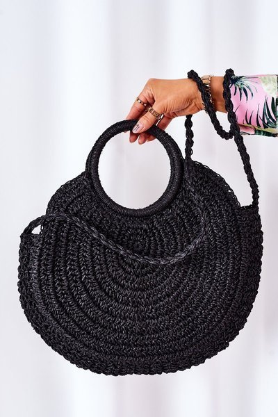 Geflochtene Runde Boho Handtasche BRUNO ROSSI Schwarz