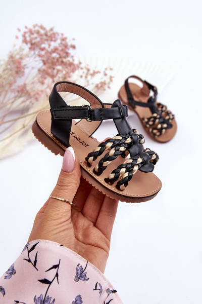Kindersandalen mit Klettverschluss und Streifen Schwarz Sammy