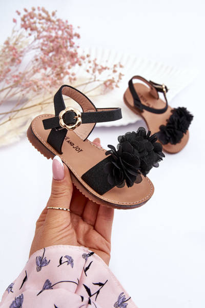 Sandales Pour Enfants À La Mode Avec Des Fleurs Noir Poly
