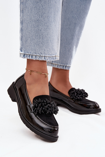 Mocassins en cuir verni pour femmes S.Barski HY52-369B Noir