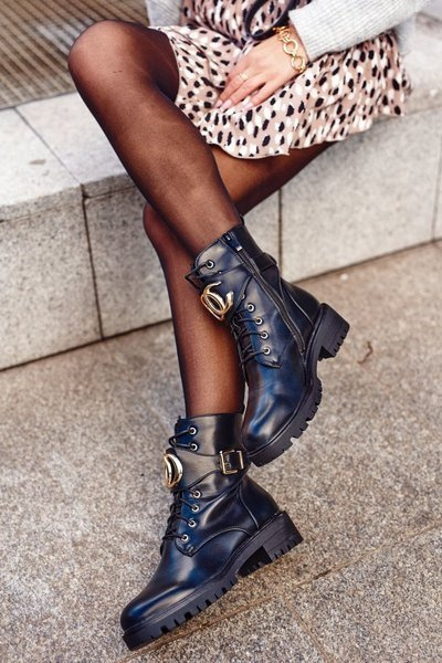 Bottes Isolées Pour Femmes Avec Boucle Dorée Noir Or