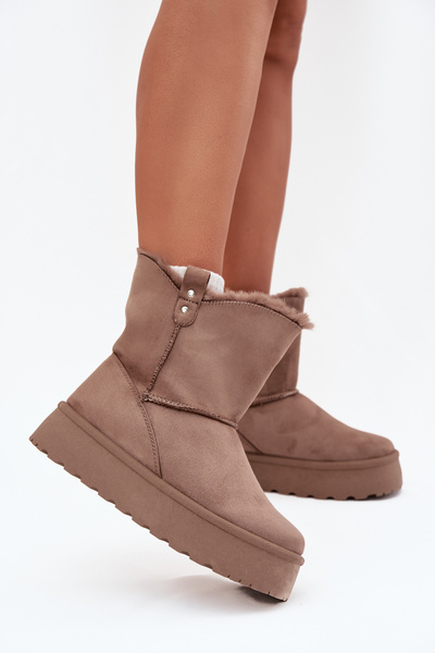 Bottes D'Hiver Pour Femmes Sur Plateforme Avec Fourrure Beige Foncé Evelira