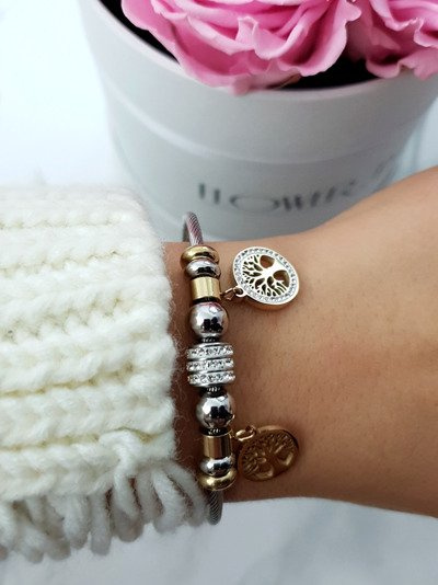 Bracelet Femme sur Fil Acier Inoxydable avec Pendentifs Charms Dorés