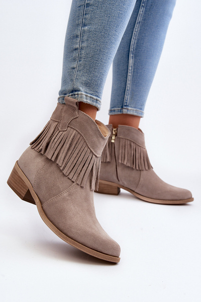 Zazoo 3430 Bottines Femme en Daim à Franges Cappucino