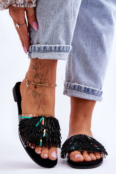 Chaussons Pour Femmes Avec Décorations À La Mode S.Barski KV-576-4 Noir