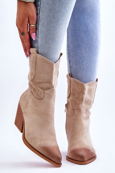 Velúr Cowboy csizma bézs Sevilla