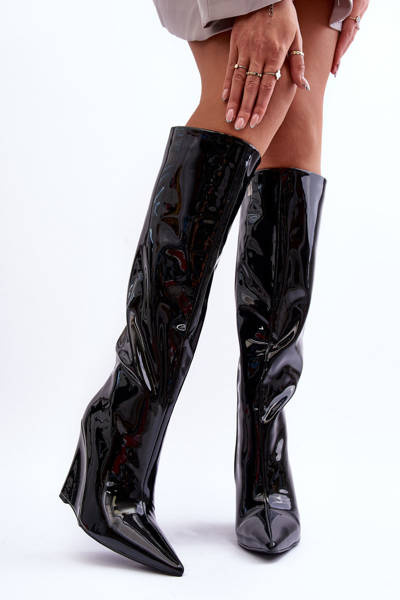 Bottes En Cuir Sur Plateforme Noir Delinn