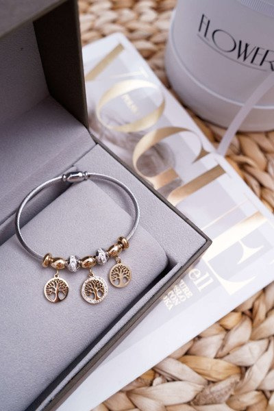 Women's Steel Cable Bracelet with Pendants Silver Gold Mythic