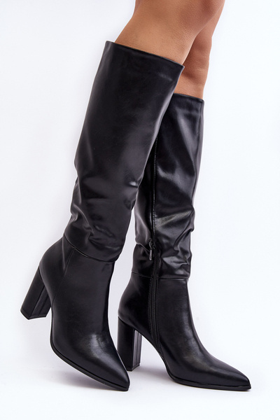 Women's Knee-High Boots with Stiletto Heel Black Fiminna