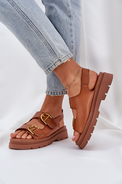 Sandales en cuir éco avec boucles camel Vulinea