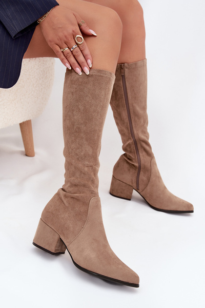 Bottes femmes à petit talon en éco-suède Sergio Leone KZ212 beige
