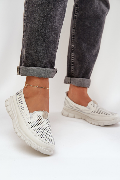 Mocassins Pour Femmes En Cuir Aérés Léger Sur Plateforme Blanc Tanelora
