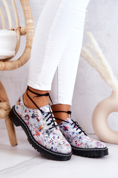 Femei din piele Brogues Oxfords Maciejka 4087a-38 Alb cu flori