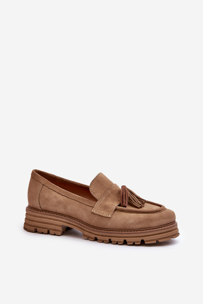 Zazoo 3469 Mocassins Femme En Daim À Franges Beige