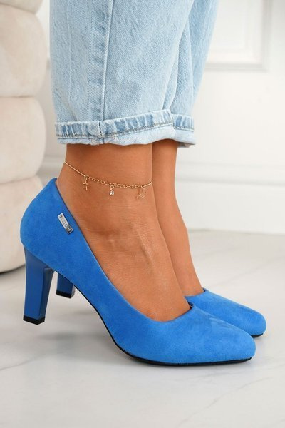 Escarpins classiques pour femmes sur un talon bloc en daim bleu Eleanor