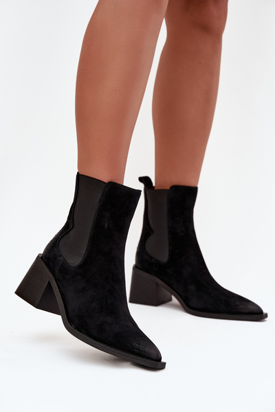 Boots pour femmes en cuir suède à talon doublé Artiker 57C0049 Noir