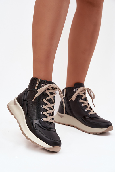 Damensportstiefel auf Plattform aus echtem Leder Zazoo Z1239 Schwarz