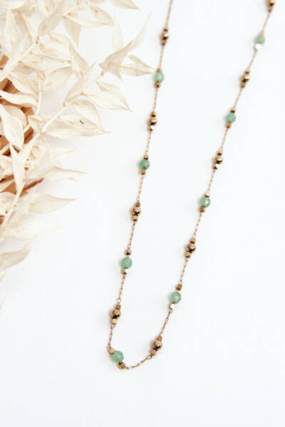 Collier Femme Avec Perles Vertes Or