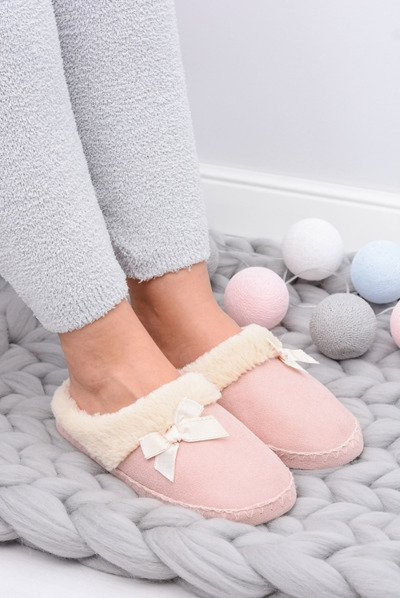 Flip -flops pentru femei cu fleece și papion roz soxo