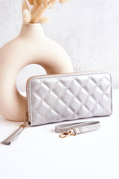 Grand Portefeuille Matelassé à Franges Argent Selley