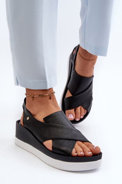 Zazoo 40256 Sandales compensées en cuir Noir
