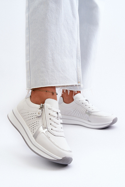 Baskets Plateformes En Cuir Pour Femme Blanc Ligustra