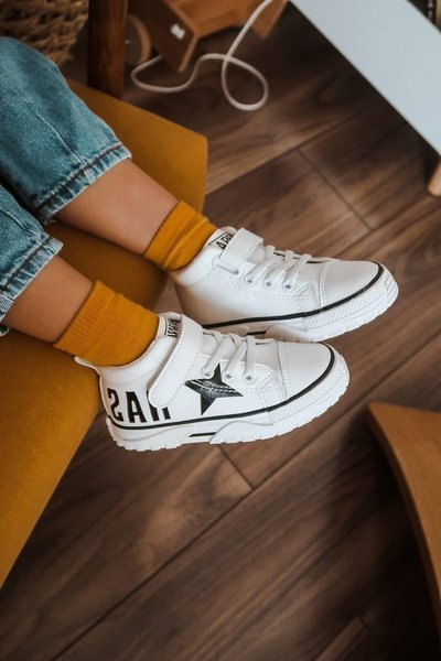 Adidași înalte pentru copii cu velcro alb scânteie