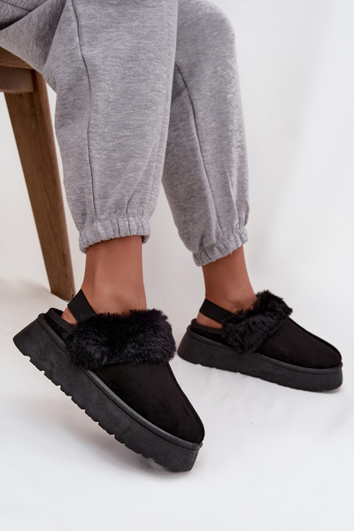 Women's slippers on platform with fur black Linaris
