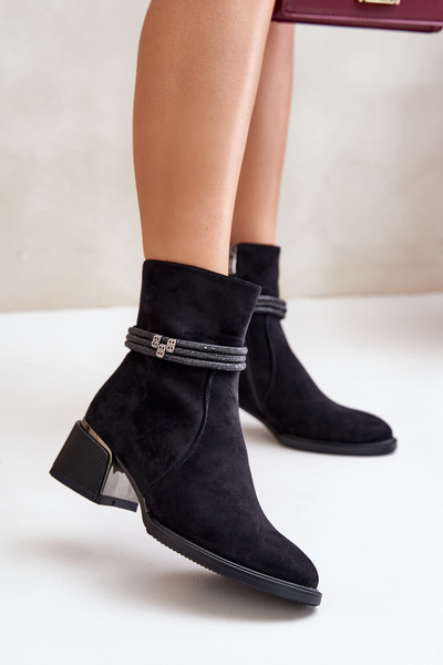 Bottines chaudes pour femmes à talon bas avec sangles décoratives D&A MR880-027 Noir