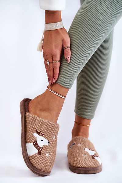 Chaussons De Noël Pour Femme Avec Renne Marron Millio