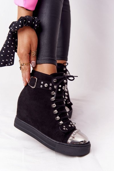 Moteriški izoliuoti batai su pleištais su zomšiniais juodais Lu Boo