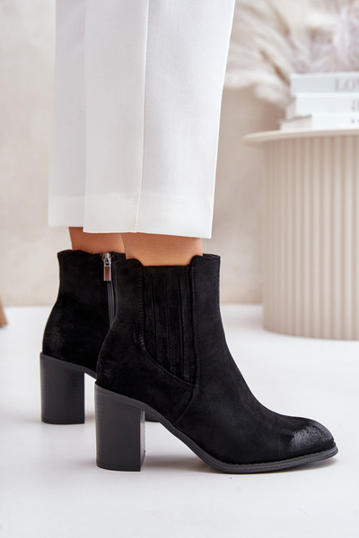 Bottines chaudes pour femmes à talon en daim écologique noir Gudra