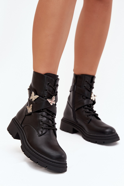 Bottes de travail isolantes avec ceinture et boucles argentées Noire Kaelina