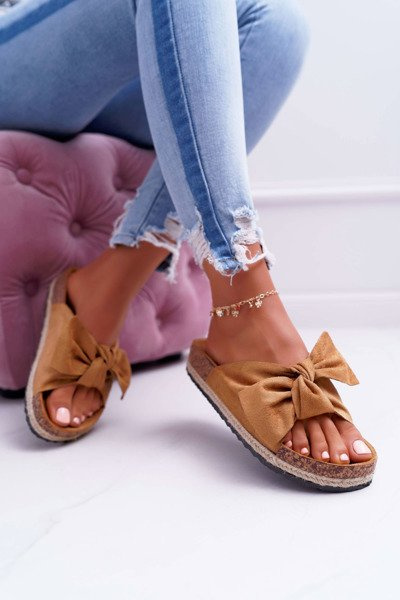 Damen Kork Blossom Flip Flops Camel Schleife Misto