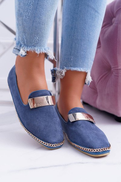 Mokassins Femme Lu Boo Bleu Marine Chaîne Daim Panama