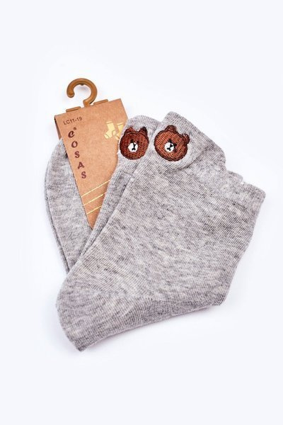 Children's Cotton Socks With A Teddy Bear COSAS Light Grey