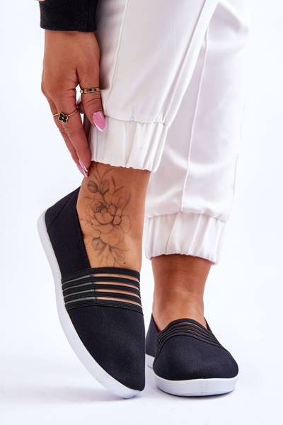 Baskets Femme En Tissu Slip-On Marine Noir Lilis