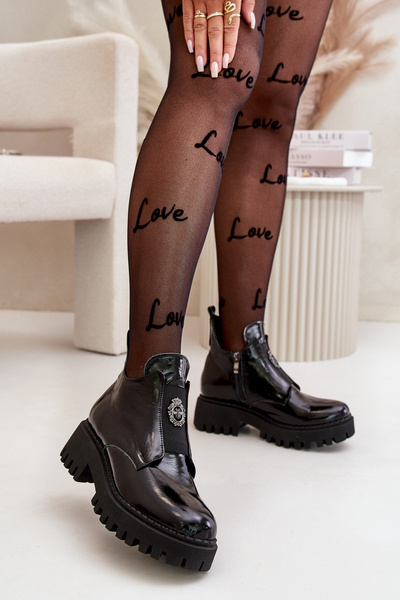 Zazoo 60451 Bottines En Cuir Pour Femme Avec Décoration Verni Noir