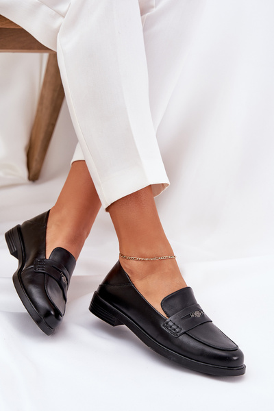 Mocassins Élégants Pour Femmes En Cuir Naturel Noirs Vinceza 18100