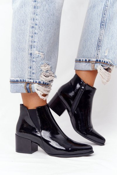 Women's Boots On A Block Heel Sergio Leone BT153 Patent Black