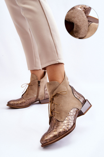 Leather Boots On Flat Heel Maciejka 2878J-04 Beige