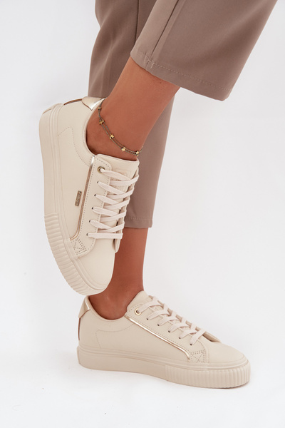 Női Sneakers Eko Bőrből Big Star SS274027 Bézs-Arany