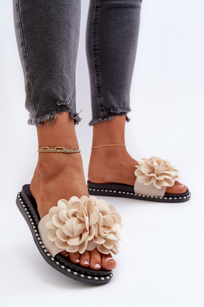 Damen Hausschuhe Verziert mit Blumen Beige Cellanen