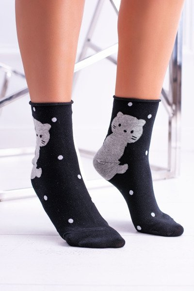 Chaussettes pour femmes noires avec Pussycat