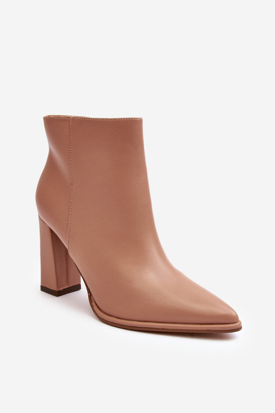 Damen Lederstiefel Auf Einem Block Beige Saitana