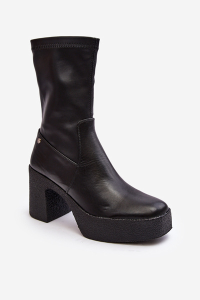 Damen Lederstiefel auf dem Block GOE MM2N4047 Schwarz